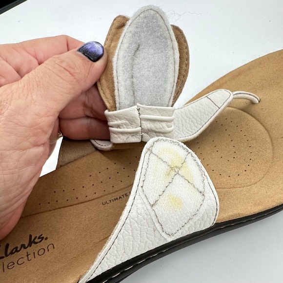 Clarks Collection White Leather Bow Thong Sandals‎ Women US 11 EU 42.5 Comfort - Picture 8 of 9